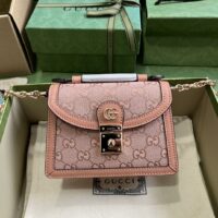 Gucci Women Dionysus GG Mini Shoulder Bag Pink Canvas Leather Padlock Closure (1)