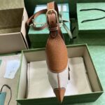 Gucci Women GG Aphrodite Small Shoulder Bag Beige Cotton Canvas Brown Leather - Image 5