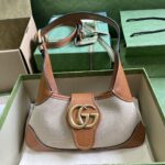 Gucci Women GG Aphrodite Small Shoulder Bag Beige Cotton Canvas Brown Leather - Image 2