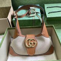 Gucci Women GG Aphrodite Small Shoulder Bag Beige Cotton Canvas Brown Leather (3)
