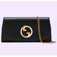 Gucci Women GG Blondie Continental Chain Wallet Black Leather Round Interlocking G (6)