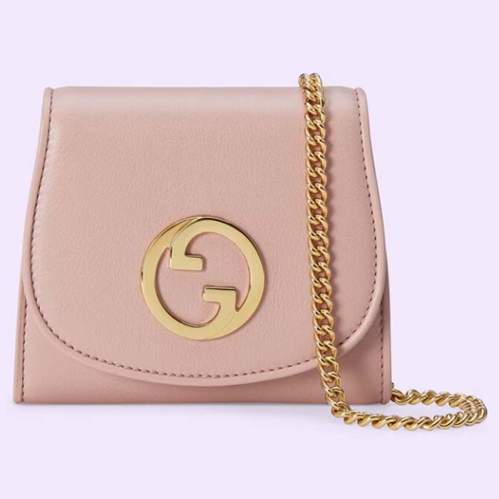 Gucci Women GG Blondie Medium Chain Wallet Pink Leather Round Interlocking G