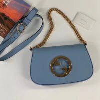 Gucci Women GG Blondie Mini Bag Light Blue Leather Round Interlocking G (7)