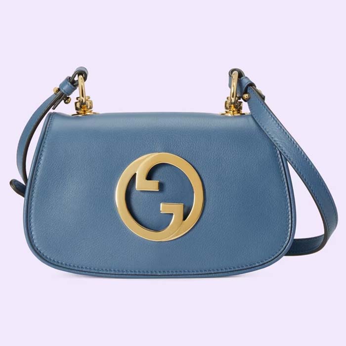 Gucci Women GG Blondie Mini Bag Light Blue Leather Round Interlocking G