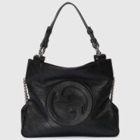 Gucci Women GG Blondie Small Tote Bag Black Leather Round Interlocking G (1)