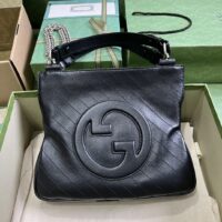 Gucci Women GG Blondie Small Tote Bag Black Leather Round Interlocking G (1)