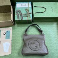 Gucci Women GG Blondie Small Tote Bag Brown Leather Round Interlocking G (3)