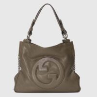 Gucci Women GG Blondie Small Tote Bag Brown Leather Round Interlocking G (3)