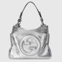 Gucci Women GG Blondie Small Tote Bag Silver Lamé Leather Round Interlocking G (1)