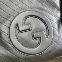 Gucci Women GG Blondie Small Tote Bag Silver Lamé Leather Round Interlocking G (1)