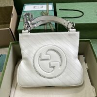 Gucci Women GG Blondie Small Tote Bag White Leather Round Interlocking G (2)