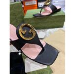 Gucci Women GG Blondie Thong Sandal Black Leather Round Interlocking G 1.5 CM Heel - Imagen 5