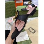 Gucci Women GG Blondie Thong Sandal Black Leather Round Interlocking G 1.5 CM Heel - Imagen 4