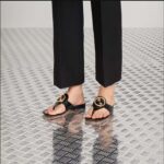 Gucci Women GG Blondie Thong Sandal Black Leather Round Interlocking G 1.5 CM Heel - Imagen 8