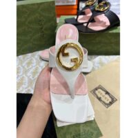 Gucci Women GG Blondie Thong Sandal White Leather Round Interlocking G 1.5 CM Heel (2)