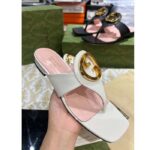 Gucci Women GG Blondie Thong Sandal White Leather Round Interlocking G 1.5 CM Heel - Image 5