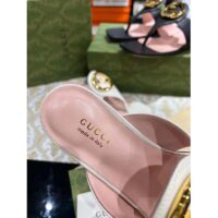 Gucci Women GG Blondie Thong Sandal White Leather Round Interlocking G 1.5 CM Heel (2)