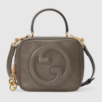 Gucci Women GG Blondie Top Handle Bag Brown Leather Round Interlocking G (1)