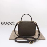 Gucci Women GG Blondie Top Handle Bag Brown Leather Round Interlocking G (1)