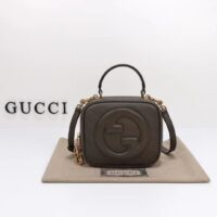 Gucci Women GG Blondie Top Handle Bag Brown Leather Round Interlocking G (1)