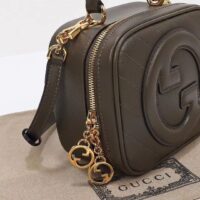 Gucci Women GG Blondie Top Handle Bag Brown Leather Round Interlocking G (1)