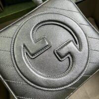 Gucci Women GG Blondie Top Handle Bag Metallic Silver Leather Round Interlocking G (2)