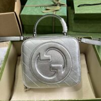 Gucci Women GG Blondie Top Handle Bag Metallic Silver Leather Round Interlocking G (2)