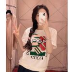 Gucci Women GG Cotton Jersey Printed T-Shirt Off White Cherry Sequin Embroidery - Image 14