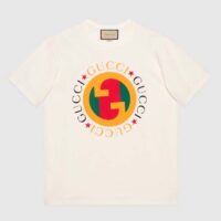 Gucci Women GG Cotton Jersey Printed T-Shirt Off White Crewneck Short Sleeves (11)