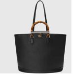 Gucci Women GG Diana Large Tote Bag Black Leather Double G