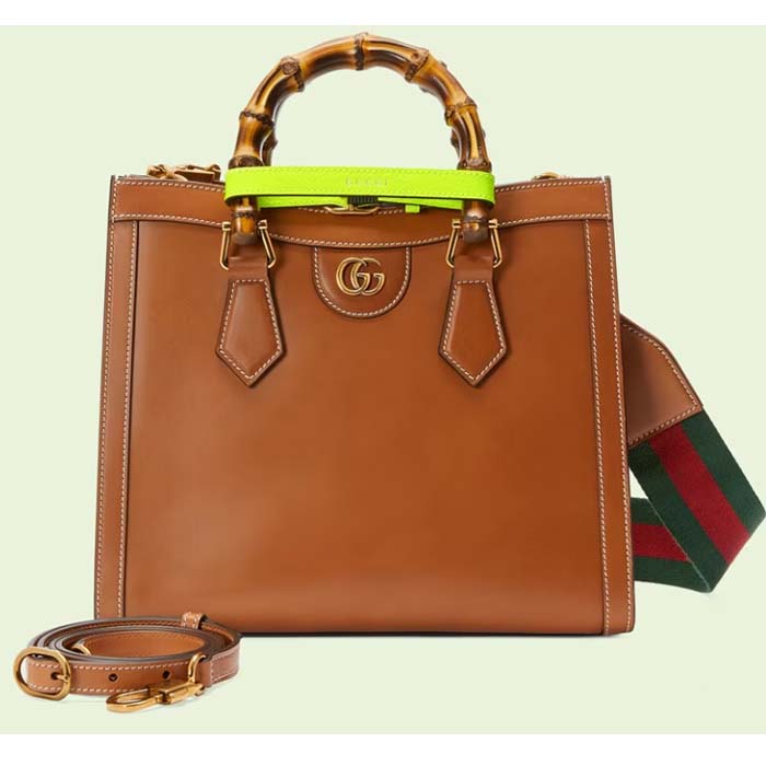 Gucci Women GG Diana Small Tote Bag Brown Leather Double G
