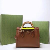 Gucci Women GG Diana Small Tote Bag Brown Leather Double G (10)
