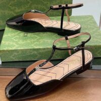 Gucci Women GG Double G Ballet Flat Black Patent Leather Square Toe (12)