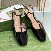 Gucci Women GG Double G Ballet Flat Black Patent Leather Square Toe (12)
