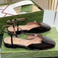 Gucci Women GG Double G Ballet Flat Black Patent Leather Square Toe (12)
