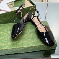 Gucci Women GG Double G Ballet Flat Black Patent Leather Square Toe (12)