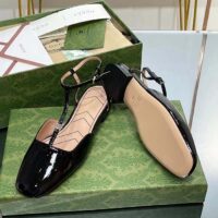 Gucci Women GG Double G Ballet Flat Black Patent Leather Square Toe (12)