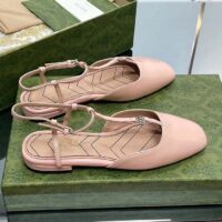 Gucci Women GG Double G Ballet Flat Light Pink Patent leather Square Toe (6)