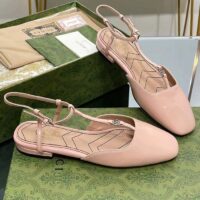 Gucci Women GG Double G Ballet Flat Light Pink Patent leather Square Toe (6)