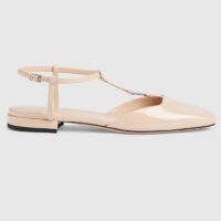 Gucci Women GG Double G Ballet Flat Light Pink Patent leather Square Toe (6)