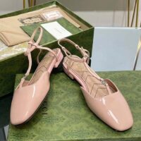 Gucci Women GG Double G Ballet Flat Light Pink Patent leather Square Toe (6)