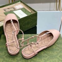 Gucci Women GG Double G Ballet Flat Light Pink Patent leather Square Toe (6)