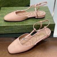 Gucci Women GG Double G Ballet Flat Light Pink Patent leather Square Toe (6)