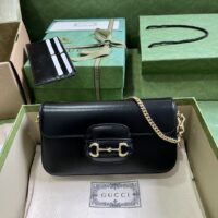 Gucci Women GG Horsebit 1955 Mini Bag Black Leather Horsebit Flap Closure (1)