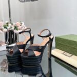 Gucci Women GG Horsebit Platform Sandal Black Leather Double G High 13 CM Heel - immagine 5