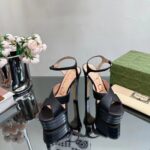 Gucci Women GG Horsebit Platform Sandal Black Leather Double G High 13 CM Heel - immagine 4