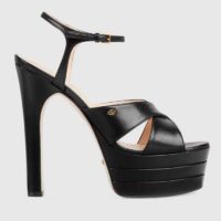 Gucci Women GG Horsebit Platform Sandal Black Leather Double G High 13 CM Heel (5)