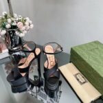 Gucci Women GG Horsebit Platform Sandal Black Leather Double G High 13 CM Heel - immagine 6