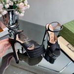 Gucci Women GG Horsebit Platform Sandal Black Leather Double G High 13 CM Heel - immagine 8