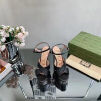 Gucci Women GG Horsebit Platform Sandal Black Leather Double G High 13 CM Heel (5)